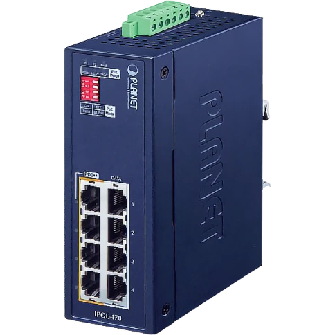 Инжектор/ PLANET IPOE-470 IP30 Industrial 4-port 10/100/1000T 95W 802.3bt PoE++ Injector Hub (240 Watts PoE budget, PoE Usage LED, BT&PoH/Force DIP switch, -40~75 degrees C, dual 48V~54V DC) фото 1