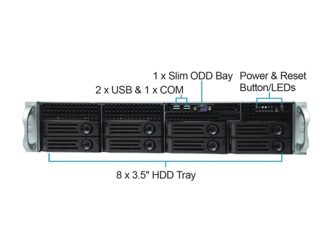 Серверный корпус/ 2U chassis; ATX, Micro-ATX, Mini-ITX MBs; 8-port 12 Gbps SAS/ SATA to SAS BP; 8 x 3.5'' hsb + 2 x 3.5" internal; 7 x LP/ HL slot; 550W (1+1); no rails фото 2