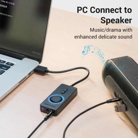 Внешняя звуковая карта Vention USB c регулятором громкости Черная фото 9