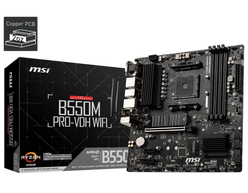 Материнская плата/ MB MSI AMD B550 sAM4, 4xDDR4(128GB), D-SUB/HDMI 2.1/DP, 1xPCIe 4.0x16, 2xPCIe 3.0, 1xLAN, Wi-Fi, BT, 4xSATA 6Gb/s, 2xM.2, 4xUSB 3.2, 2xUSB 2.0, 1xPS/2, mATX фото 1