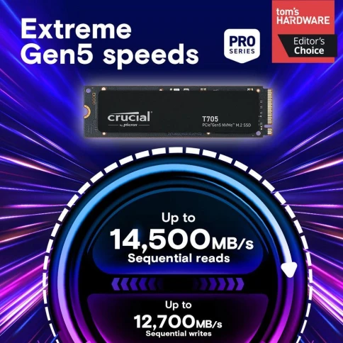 Твердотельный накопитель Crucial T705 2TB PCIe Gen5 NVMe M.2 SSD CT2000T705SSD3 фото 2