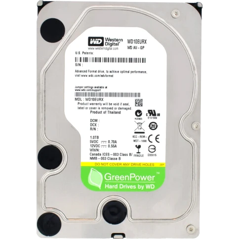Жесткий диск/ RECERTIFIED HDD WD SATA3 1Tb AV-GP Video Surveillance 5400 RPM 64mb 1 year warranty (replacement WD10EZRZ, WD10PURX, ST1000VX013) RECERTIFIED фото 1