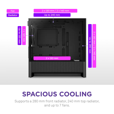 Корпус без блока питания/ Case NZXT H3 Flow (2025), Midi-Tower, TG, 1x120mm, 1xUSB-A 3.2 + 1xUSB-C 3.2, mATX, mITX Black фото 5
