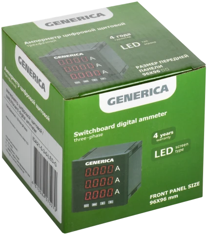 Амперметр цифр. щит. 3-ф. 96х96 LED GENERICA фото 2