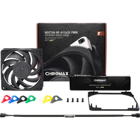 Кулер для корпуса/ Case Cooler Noctua NF-A12x25 PWM chromax.black.swap (120x120x25mm, 4-pin PWM, 60.09CFM, 22.6dBA, 2000RPM, Black) фото 3