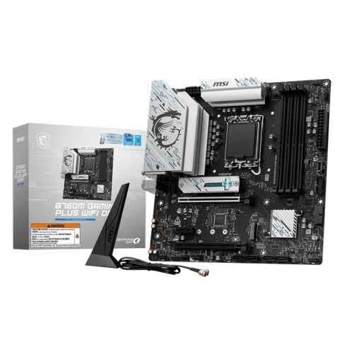 Материнская плата MSI B760M GAMING PLUS WIFI DDR4 B760, LGA1700, 4*DDR4, 5*PCIEx16, 2*M.2, 2*TypeC, 2*USB3.2Gen2, 2*USB3.2Gen1, 8*USB2.0, 4*SATA3.0, 2.5G, DP, HDMI, ATX, RTL фото 1