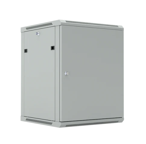 Шкаф настенный телекоммуникационный 19", 12U, 650x600x600мм, дверь металлическая, съёмные боковые панели, в комплекте щеточный ввод, комплект заземления, нагрузка до 85кг. Цвет: серый фото 1