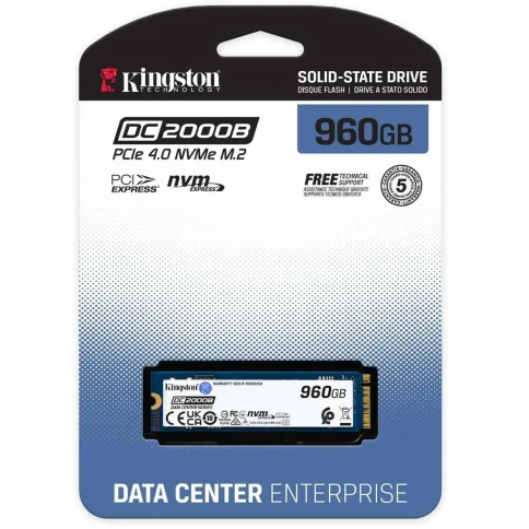 Твердотельный накопитель/ Kingston SSD DC2000B 960GB, M.2 22x80mm, NVMe, PCIe Gen 4x4, 3D TLC, R/W 7000/1300MB/s, IOPs 540 000/47 000, TBW 700, DWPD 0.4 (12 мес) фото 3