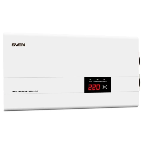 Стабилизатор SVEN AVR SLIM-2000 LCD, релейный, 1200вт, 2000Ва, 140-260в, функция «пауза», 1 евророзетка, 2.9 кг./ Stabilizer SVEN AVR SLIM-2000 LCD, Relay, 1200W, 2000VA, 140-260v, the function "pause", 2 outlets фото 2