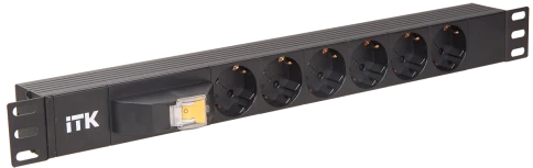 PDU 6 розеток DIN49440 (нем. cтанд.), с автоматом на 10А,1U, без шнура, вх. IEC320 C14, алюминиевый профиль, черный фото 1