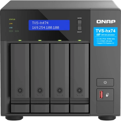Сетевое хранилище без дисков/ ENTERPRISE QNAP TVS-h474-PT-8G QTS hero NAS, 4 x 3.5 "/ 2.5", 2 x M.2 NVMe, Intel Pentium Gold G7400 2-core/4-thread 3.7 GHz Processor, 8 GB  DDR4 (1 x 8 GB) up to 64 GB ( 2 x 32 GB), 2x 2.5 GbE BASE-T, HDMI port фото 2