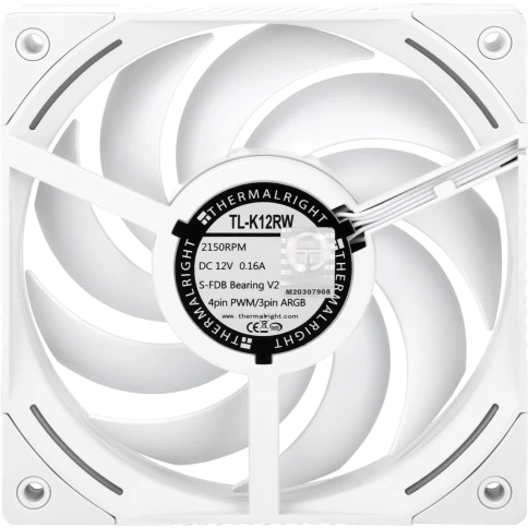 Кулер для корпуса/ Case Cooler Thermalright TL-K12RW Reverse (120x120x25mm, 4-pin PWM, ARGB, 69CFM, 27dBA, 2150RPM, White) фото 2