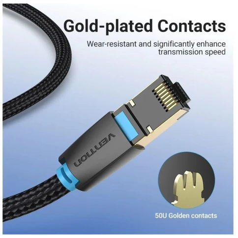 Патч-корд Vention прямой SFTP cat.8 RJ45 - 3м. Черный Тканевая оплетка фото 3