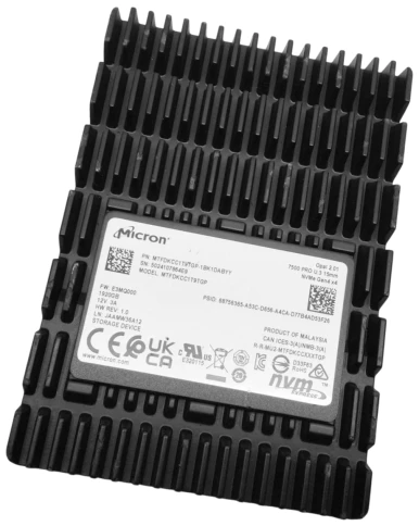 Твердотельный накопитель/ Micron SSD 7500 PRO, 1920GB, U.3(2.5" 15mm), NVMe, PCIe 4.0 x4, 3D TLC, R/W 6800/2700MB/s, IOPs 1 100 000/145 000, TBW 3504, DWPD 1 (12 мес.) фото 2