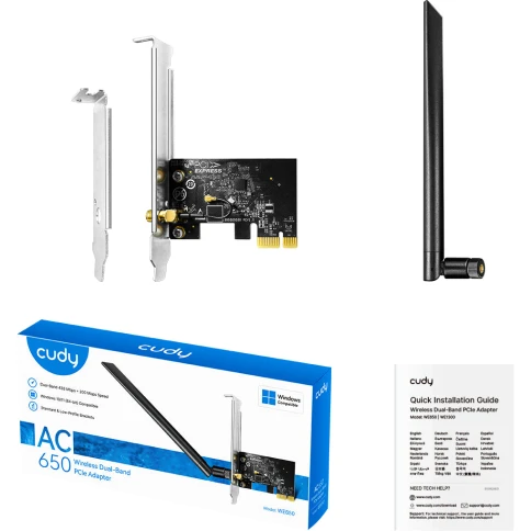 Адаптер Wi-Fi/ AC650 Dual Band Wi-Fi PCIe Adapter, 433Mbps at 5GHz + 200Mbps at 2.4GHz,1  5dBi Antenna, Windows 10/11, Dual Brackets, Windows 10/11; фото 2
