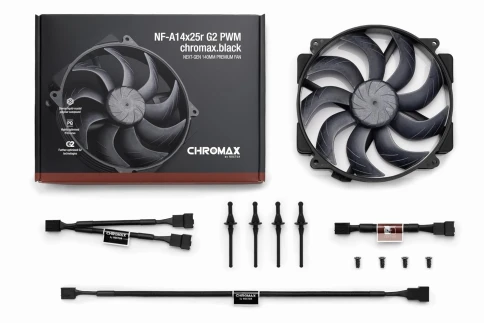 Кулер для корпуса/ Case Cooler Noctua NF-A14x25r G2 PWM chromax.black.swap (140x140x25mm, 4-pin PWM, 91.58CFM, 24.8dBA, 1500RPM, Black) фото 6