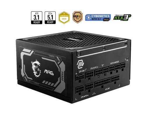 Блок питания ПК/ Power Supply MSI MAG A1250GL PCIE5, 1250W 80+ Gold (ATX, 3.1, PCIe 5.1, Full modular, 1x24(20+4)pin, 2xCPU 8(4+4)pin, 4xPCIe*2 8(6+2)pin, 1x12V-2x6, 15xSATA3, 4xMOLEX4pin, Active, 135x135mm, 150x150x86mm, APFC, black) фото 2