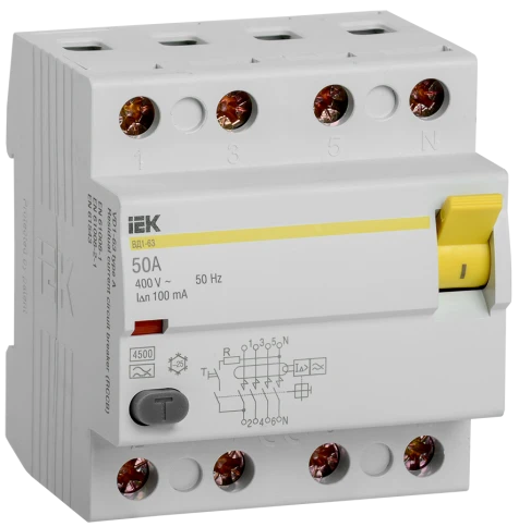 УЗО ВД1-63 4Р 50А 100мА тип А IEK фото 1