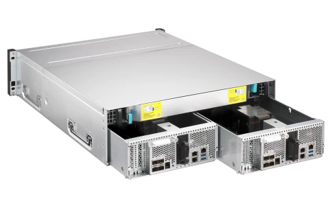 Сетевое хранилище без дисков/ Enterprise QNAP ES1686dc-2142IT-96G NAS, 16-tray SAS w/o HDD, rackmount, 2xPSU, per controller: Xeon D-2142IT 8-core 1.9 GHz processor (burst up to 3.0 GHz), 48 GB RDIMM DDR4 ECC up to 512 GB (8 x 64GB), 4xSFP+, Included rail фото 9