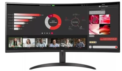 Монитор LG LCD 34WR50QK-B/ LG UltraWide 34WR50QK-B 34"Curved (1800R) VA monitor, 3440x1440, 300cd/m2, 21:9, 3000:1, 5мс (GtG), HDMIx2, DP, Headphone Out, 100Hz, 178/178, HDR 10, VESA (100x100 мм), sRGB 99%, внешний БП, Tilt, black фото 1
