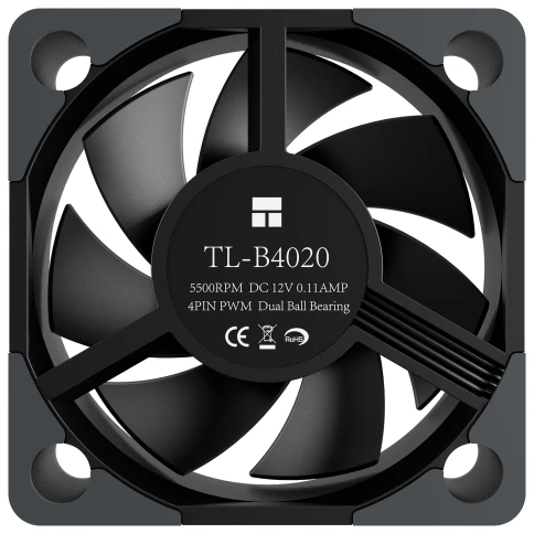 Кулер для корпуса/ Case Cooler Thermalright TL-B4020 (40x40x20mm, 4-pin PWM, 9.47CFM, 24.3dBA, 5500RPM, Black) фото 5