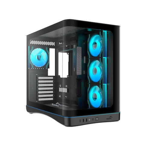 Корпус ПК без блока питания/ Case SAMA V62S Black, Midi-Tower, TG, 4x120mm ARGB, 2xUSB 3.0 + 1xUSB 3.2 Type-C, ATX, mATX, mITX Black фото 2