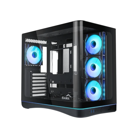 Корпус ПК без блока питания/ Case SAMA V62S Black, Midi-Tower, TG, 4x120mm ARGB, 2xUSB 3.0 + 1xUSB 3.2 Type-C, ATX, mATX, mITX Black фото 4