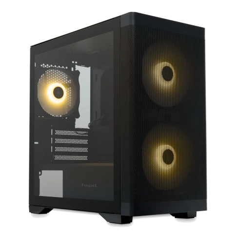 Корпус без блока питания/ Case HSPD M320, Mesh Mini-tower, Black, slide TG, 0.45 SPCC, 2x140mm ARGB (M11-140)+1x120mm ARGB (M11-120) mATX, mITX 160/340/184mm 2x2.5", 2x3.5", 4xPCI 2xUSB-A 3.0, 1xUSB-A 1.0 390x200x385mm фото 1