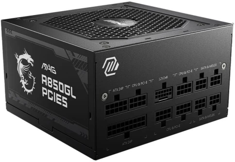 Блок питания ПК/ Power Supply MSI MAG A850GL PCIE5, 850W 80+ Gold (ATX, 3.0, PCIe 5.0, Full modular, 1x24(20+4)pin, 2xCPU 8(4+4)pin, 4xPCIe*2 8(6+2)pin, 1x12VHPWR, 8xSATA3, 4xMOLEX4pin, Active, 120x120mm, 150x140x86mm, APFC, black) фото 4