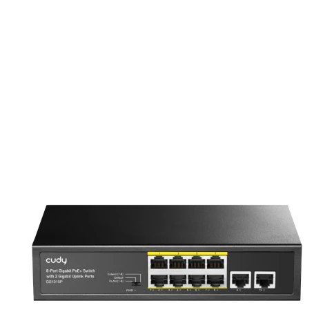 Коммутатор/ 8 RJ-45 10/100/1000M PSE ports +2 RJ45 10/100/1000  Uplink Port Unmanaged PoE+ Switch 120W, CCTV/VLAN mode support, long distance:250M at CCTV mode.  802.3af/at standard,  Aternative 1/2(+),3/6(-), Rack-mountable Steel Case, Watchdog, 120W int фото 1