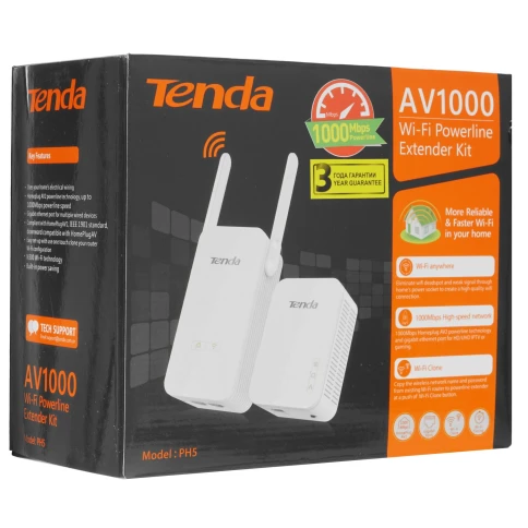 Набор PowerLine адаптеров/ Tenda PH5 Набор PowerLine адаптеров, 1000 Мбит/с, в комплекте - 2 шт (P3, PA6), Wi-Fi 2.4 ГГц 300 Мбит/с фото 7