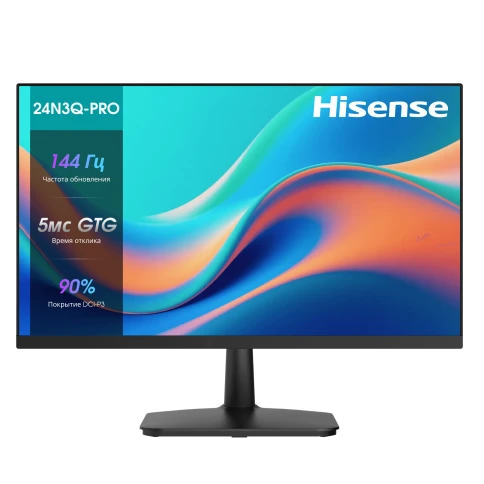 Монитор Hisense/ 24"/1920x1080, IPS/ELED, 16:9, матовый, 144Гц, время отклика 5мс, 250кд/м2, 1000:1, углы обзора 89 °(H)/89°(V), VGA, HDMI, Display Port, встроенный блок питания, встроенные колонки 2х2Вт, черный 2025 фото 1