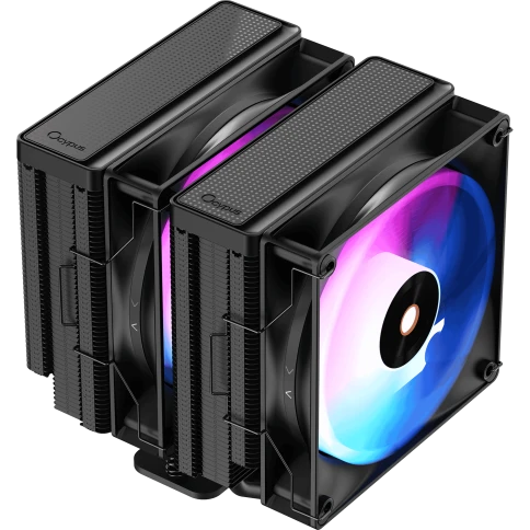 Кулер для процессора/ CPU Cooler Ocypus Delta A62 BK ARGB (260W, 4-pin PWM, 156mm, Al/Cu, 6x6mm, ARGB, 2x120mm, 73CFM, 29dBA, 2000RPM, S: 1851/1700/1200/115X, AM5/AM4, black) фото 1