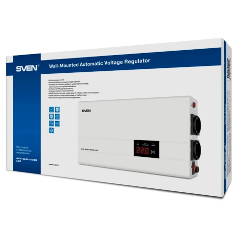 Стабилизатор SVEN AVR SLIM-2000 LCD, релейный, 1200вт, 2000Ва, 140-260в, функция «пауза», 1 евророзетка, 2.9 кг./ Stabilizer SVEN AVR SLIM-2000 LCD, Relay, 1200W, 2000VA, 140-260v, the function "pause", 2 outlets фото 4