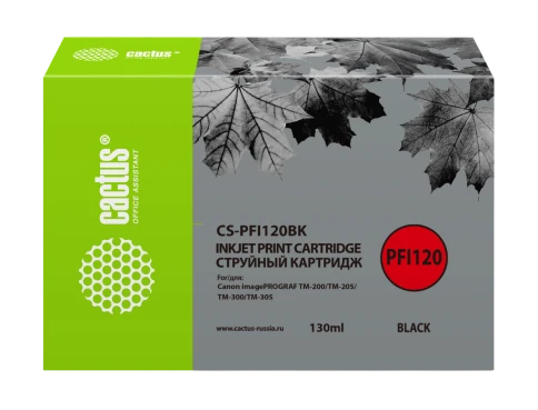 -/ Картридж струйный Cactus CS-PFI120BK черный (130мл) для Canon imagePROGRAF TM-200/TM-205/TM-300/TM-3 фото 1