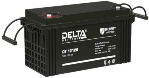 Батарея DELTA серия DT, DT 12120, напряжение 12В, емкость 120Ач (разряд 20 часов),  макс. ток разряда (5 сек.) 1000А, макс. ток заряда 36А, свинцово-кислотная типа AGM, клеммы под болт М8, ДxШxВ 410х176х224мм., вес 32кг., срок службы 7-10 лет./ Battery DE фото 1