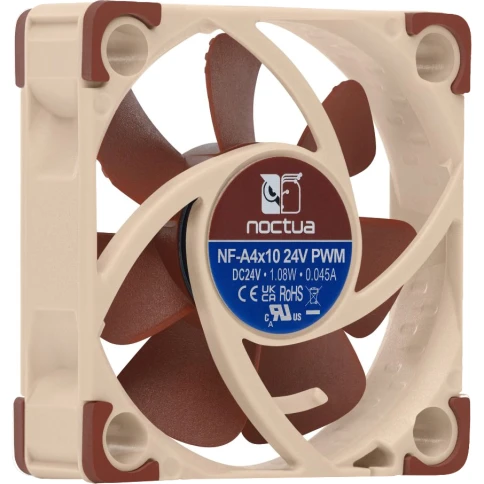Кулер для корпуса/ Case Cooler Noctua NF-A4x10 24V PWM (40x40x10mm, 4-pin PWM, 19.6dBA, 5000RPM, Beige/Brown) фото 2