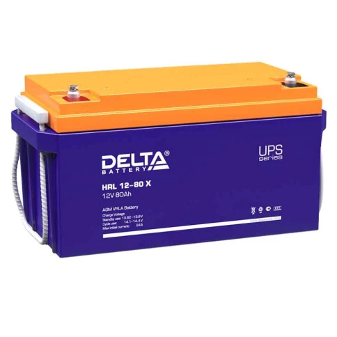 Батарея DELTA серия HRL-X, HRL 12-80 X, напряжение 12В, емкость 80Ач (разряд 10 часов),  макс. ток разряда (5 сек.) 750А, макс. ток заряда 24А, свинцово-кислотная типа AGM, клеммы под болт М6, ДxШxВ 350х167х179мм., вес 24.2кг., срок службы 12 лет. фото 1