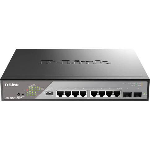 Сетевой коммутатор/ Smart L2 Surveillance Switch 8х1000Base-T PoE 802.3bt 90W, 2x1000Base-X SFP, PoE Budget 242W, Long-range PoE up to 250m фото 1