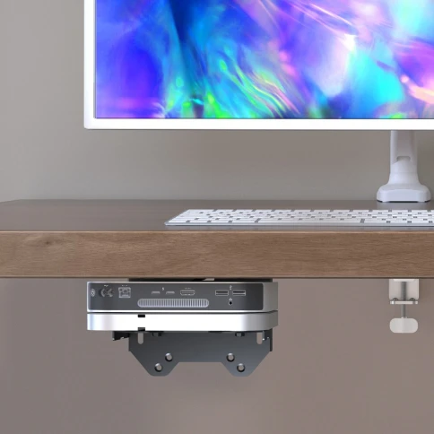 Крепление универсальное для mini PC ONKRON/ макс нагрузка 5кг, крепления на VESA: 75x75, 100x100,  высота mini PC: 12~79мм, ширина и длина mini PC: без ограничений, возможность установки: на стену, под стол, к VESA креплениям монитора, между монитором и к фото 4
