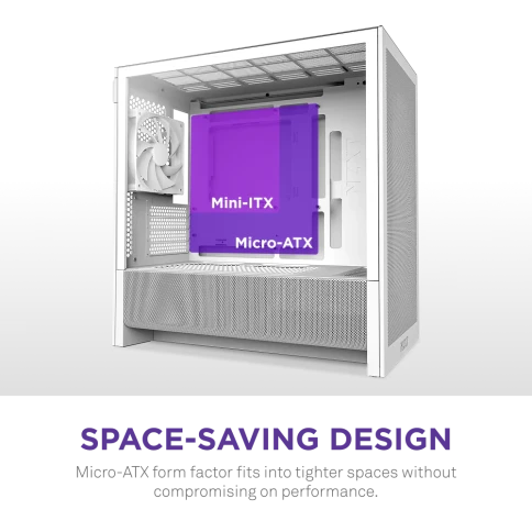 Корпус без блока питания/ Case NZXT H3 Flow (2025), Midi-Tower, TG, 1x120mm, 1xUSB-A 3.2 + 1xUSB-C 3.2, mATX, mITX White фото 3
