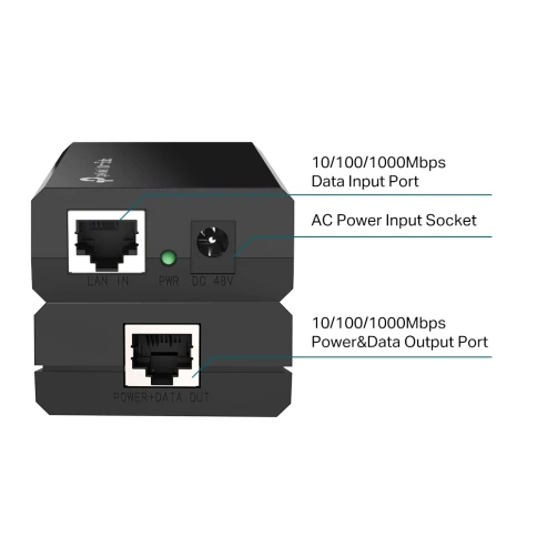 PoE инжектор/ Gigabit PoE Injector, 2*Gb Ethernet ports, up to 15.4W, 802.3af фото 3
