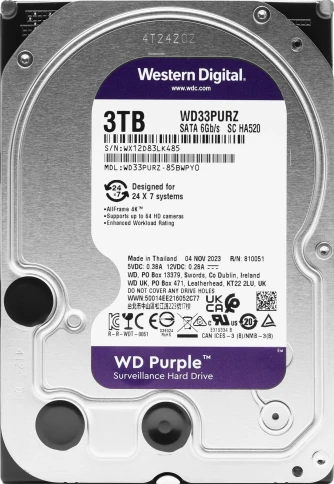 Жесткий диск WD SATA-III 3TB WD33PURZ Surveillance Purple (5400rpm) 256Mb 3.5" [WD33PURZ] фото 1