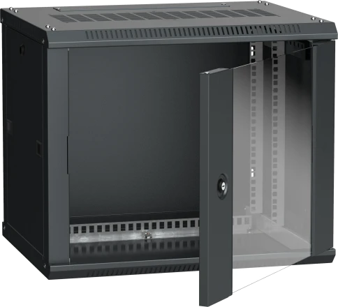 19" настенный шкаф 9U 600x450, стекл. передняя дверь, черный (плоск. упак) фото 2