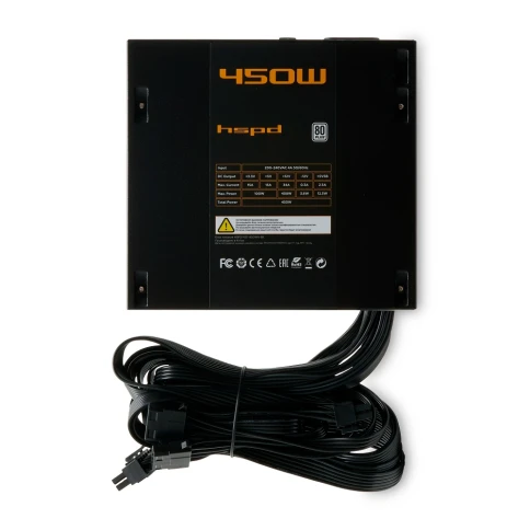 Блок питания/ Power Supply HSPD, 450W 80+ White (ATX, 2.31, Non-modular, 1x24(20+4)pin 500mm, 1xCPU 8(4+4)pin 550mm, 1xPCIe 8(6+2)pin 500mm, 1xMOLEX + SATA*2 400+150+150mm, 1xMOLEX + SATA 400+150mm , Active, 120x120mm, 150x140x86mm, APFC, OVP, OPP, SCP, U фото 3