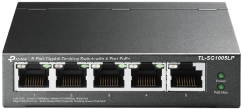 Коммутатор/ 5-port Gigabit unmanaged switch with 4 PoE + ports, metal case, desktop installation, PoE budget-40W фото 1