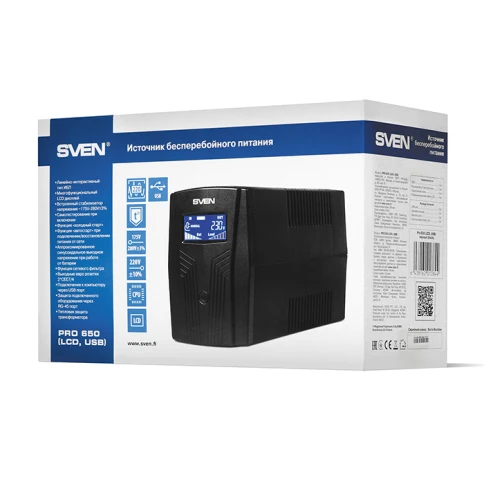Линейно-интерактивный источник бесперебойного питания SVEN Pro 650, 390вт, 650Ва, 175-280в, 2 евророзетки, 4.4 кг./ UPS SVEN Pro 650, line-interactive, 390wt, 650Va, 175-280v, 2 eurosockets, 4.4 kg. фото 4