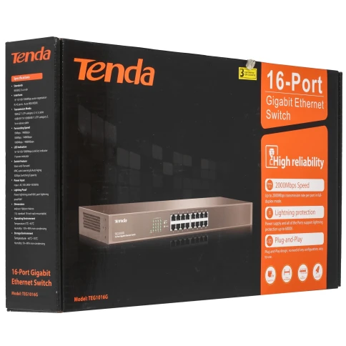 Коммутатор/ Tenda TEG1016G Коммутатор неуправляемый, 16 портов, 16x1 Гбит/с, установка в стойку, металлический корпус фото 8