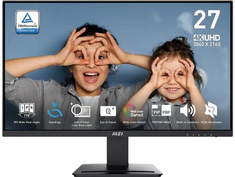 Монитор/ MSI PRO MP273U 27'', 3840x2160, IPS, 178x178, 300nit, 60Hz, 4ms, 2HDMI/DP, noUSB-A, Audio out, T, ExtPWR, 75x75VESA, Black, 1y фото 1