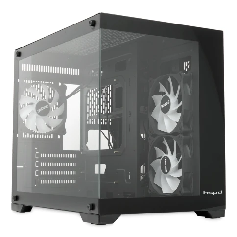 Корпус без блока питания/ Case HSPD F330, Panoramic Mini-tower, Black, TG, 0.5 SPCC, 3x120mm ARGB (FN027) mATX, mITX 160/400/200mm 1x2.5", 2x3.5", 4xPCI 1xUSB-C 3.0, 2xUSB-A1.0 428x280x375mm фото 3